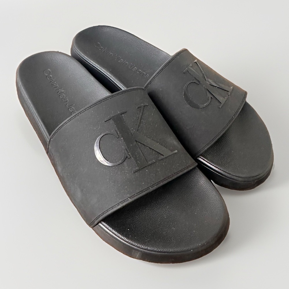 Calvin Klein Mens Wiston Slide Sandal Black 9 Pool Beach Vacation Resort Comfort